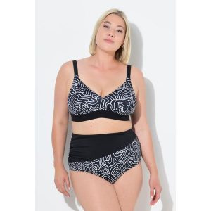 Damskie Bikini zestaw dwuczęściowy linie miękkie miseczki regulowane ramiączka. Czarne bikini Ulla Popken, bez wzorów, z elastanu. Za 239,99 zł.