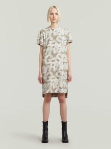 G-Star Sukienka w kolorze beżowo-białym rozmiar: M. Białe sukienki G-Star, na co dzień, m, bez wzorów, z bawełny, retro, bez kołnierzyka, bez ramiączek, midi, proste. Za 143,99 zł.