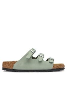 Birkenstock Klapki Florida 1030319 Zielony. Zielone klapki Birkenstock, bez wzorów, z nubiku, bez obcasa. Za 432,99 zł.