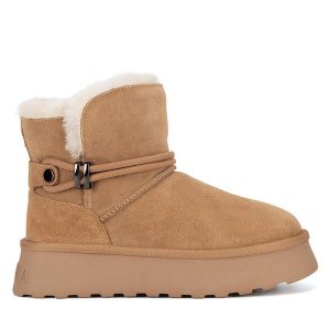 Śniegowce Badura. Brązowe buty zimowe Badura, bez obcasa, bez zapięcia. Za 249,99 zł.