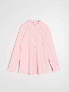 Koszula z domieszką lnu - różowy. Czerwone koszule Sinsay, xl, bez wzorów, bez kołnierzyka, bez ramiączek. Za 49,99 zł.
