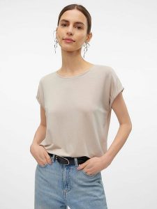 Vero Moda Koszulka w kolorze kremowym rozmiar: XL. Brązowe bluzki Vero Moda, xl, bez wzorów, bez kołnierzyka, bez ramiączek. Za 65,69 zł.