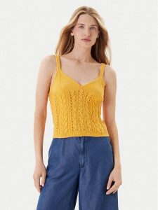 United Colors Of Benetton Top 101TDH01B Żółty Slim Fit. Żółte topy United Colors of Benetton, xs, bez wzorów, z bawełny, bez kołnierzyka, bez ramiączek. Za 99,99 zł.