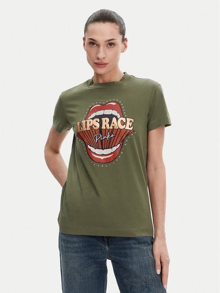 PINKO T-Shirt Trapani 105050 A2D8 Khaki Regular Fit. Brązowe t-shirty Pinko, xs, bez wzorów, z bawełny, bez kołnierzyka, bez ramiączek. Za 299,99 zł.