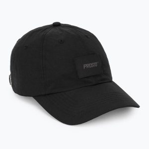 Czapka z daszkiem PROSTO Jacquard. Czarne czapki Prosto, bez wzorów, z materiału. Za 94,99 zł.