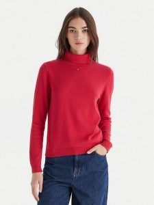 Tommy Jeans Golf Essential DW0DW21672 Czerwony Regular Fit. Czerwone golfy Tommy Jeans, bez wzorów, z bawełny. Za 389,99 zł.