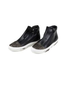 Anna Morellini Skórzane sneakersy "Natavia" w kolorze złoto-czarnym rozmiar: 40. Czarne trampki Anna Morellini, bez wzorów, za kostkę, bez zapięcia. Za 285,49 zł.