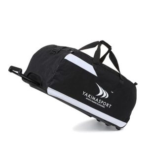Torba sportowa na kółkach, na sprzęt zawodnika. Czarne torby podróżne i sportowe YAKIMASPORT, bez wzorów, z nylonu, duże. Za 299,00 zł.
