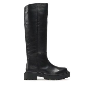 Kozaki Simple. Czarne kozaki Simple, bez wzorów, bez obcasa, na płaskiej podeszwie, bez zapięcia. Za 639,00 zł.