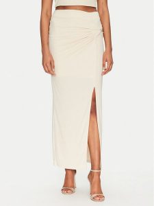 Guess Spódnica midi W5GD0E KAQL2 Beżowy Regular Fit. Brązowe spódnice Guess, xxl, z aplikacjami, midi. Za 329,99 zł.
