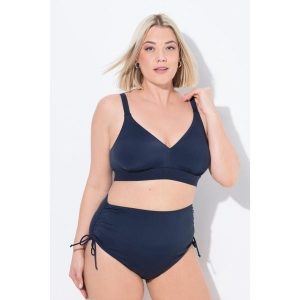 Damskie figi od bikini marszczona taśma wypełnienie z przodu. Niebieskie figi Ulla Popken, bez wzorów, z elastanu. W wyprzedaży za 100,99 zł.
