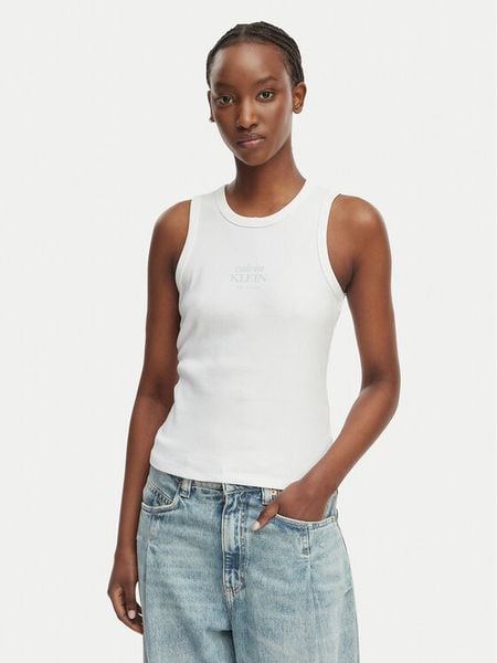 Calvin Klein Jeans Top LV047F239G Biały Slim Fit. Białe topy Calvin Klein Jeans, l, bez wzorów, z bawełny, bez kołnierzyka, bez ramiączek. Za 137,99 zł.