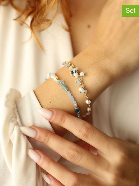 Pierres delicates Pozłacane bransoletki (2 szt.) z kamieniami szlachetnymi i perłami rozmiar: onesize. Białe bransoletki Pierres delicates, z cyrkonią, pozłacane. Za 52,99 zł.