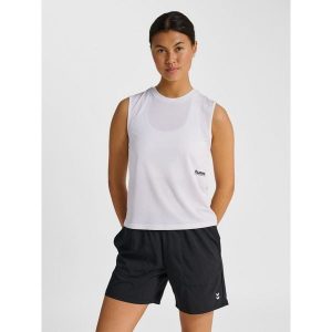 Damski tank top Hummel Pulse. Białe topy Hummel, bez wzorów, sportowe, bez kołnierzyka, bez ramiączek. Za 160,50 zł.