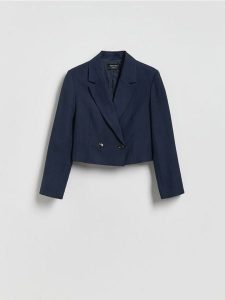 Marynarka z lnem - granatowy. Niebieskie marynarki i żakiety Reserved, l, bez wzorów, z tkaniny. Za 199,99 zł.