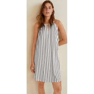 Mango - Sukienka Veri. Białe sukienki marki Mango, z elastanu, casualowe, z dekoltem halter, na ramiączkach. W wyprzedaży za 29,90 zł.