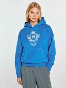 Bluza damska z kapturem i haftowanym logo niebieska afraja 401. Niebieskie bluzy Big Star, l, bez wzorów, z dzianiny, z kapturem. Za 249,99 zł.