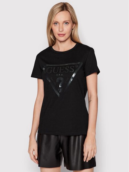 Guess T-Shirt V2YI07 K8HM0 Czarny Regular Fit. Czarne t-shirty Guess, l, z aplikacjami, z bawełny, bez kołnierzyka, bez ramiączek. Za 109,99 zł.
