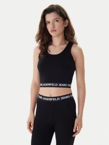 Karl Lagerfeld Jeans Top B1W17048 Czarny Slim Fit. Czarne topy Karl Lagerfeld Jeans, s, bez wzorów, z bawełny, bez kołnierzyka, bez ramiączek. Za 191,99 zł.