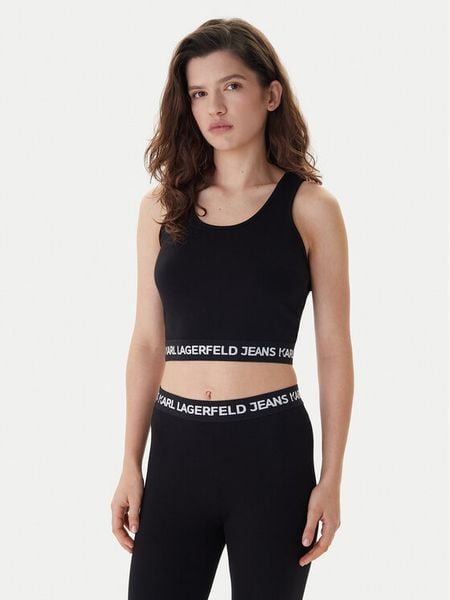 Karl Lagerfeld Jeans Top B1W17048 Czarny Slim Fit. Czarne topy Karl Lagerfeld Jeans, s, bez wzorów, z bawełny, bez kołnierzyka, bez ramiączek. Za 191,99 zł.