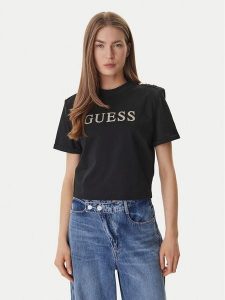 Guess T-Shirt W6GI06 K3018 Czarny Relaxed Fit. Czarne t-shirty Guess, xxl, z aplikacjami, z bawełny, bez kołnierzyka, bez ramiączek. Za 259,99 zł.