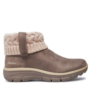 Botki Skechers. Brązowe botki Skechers, bez wzorów, bez obcasa, na płaskiej podeszwie, bez zapięcia. Za 289,99 zł.