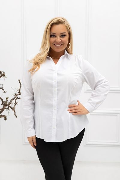 Klasyczna elegancka biała koszula Lucy PLUS SIZE XXL. Białe koszule Nasi partnerzy, l, bez wzorów, z bawełny, bez kołnierzyka, plus size, bez ramiączek. Za 199,90 zł.