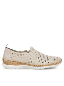 Rieker Półbuty N4251-60 Beżowy. Brązowe półbuty Rieker, bez wzorów, ze skóry, bez obcasa, na płaskiej podeszwie, bez zapięcia. Za 329,99 zł.