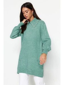 Trendyol Sweter w kolorze miętowym rozmiar: onesize. Zielone swetry oversize Trendyol, bez wzorów, bez ramiączek. Za 78,99 zł.