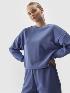 4F Bluza dresowa nierozpinana z dodatkiem modalu damska - granatowa XXL. Niebieskie bluzy 4f, l, bez wzorów, z dresówki, bez kaptura. W wyprzedaży za 79,99 zł.