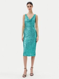 Rinascimento Sukienka koktajlowa CFC0123778003 Zielony Regular Fit. Zielone kombinezony Rinascimento, l, bez wzorów, z syntetyku, wizytowe, bez kołnierzyka, bez ramiączek. Za 369,99 zł.