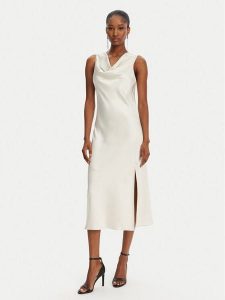 Patrizia Pepe Sukienka koktajlowa 2A2878/A563-B823 Écru Regular Fit. Sukienki Patrizia Pepe, bez wzorów, z syntetyku, wizytowe, bez kołnierzyka, bez ramiączek. Za 599,99 zł.