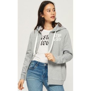 Zapinana bluza z kapturem - Jasny szar. Szare bluzy marki Sinsay. W wyprzedaży za 49,99 zł.