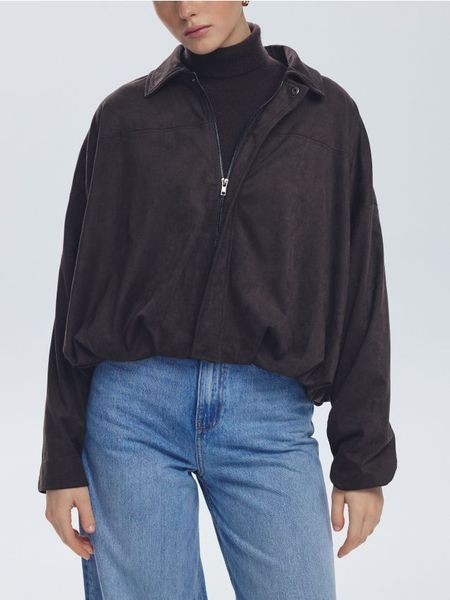 Koszula z imitacji zamszu - ciemnobrązowy. Brązowe koszule Reserved, l, bez wzorów, bez kołnierzyka, bez ramiączek. Za 199,99 zł.