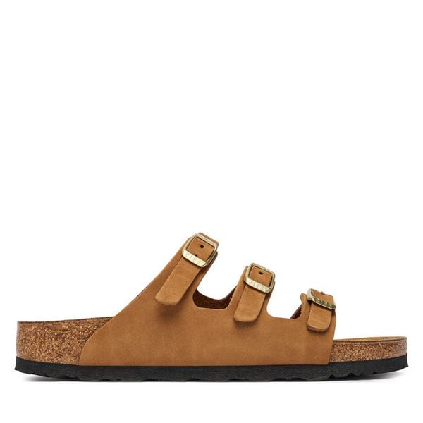Klapki Birkenstock. Brązowe klapki Birkenstock, bez wzorów, bez obcasa. Za 496,99 zł.