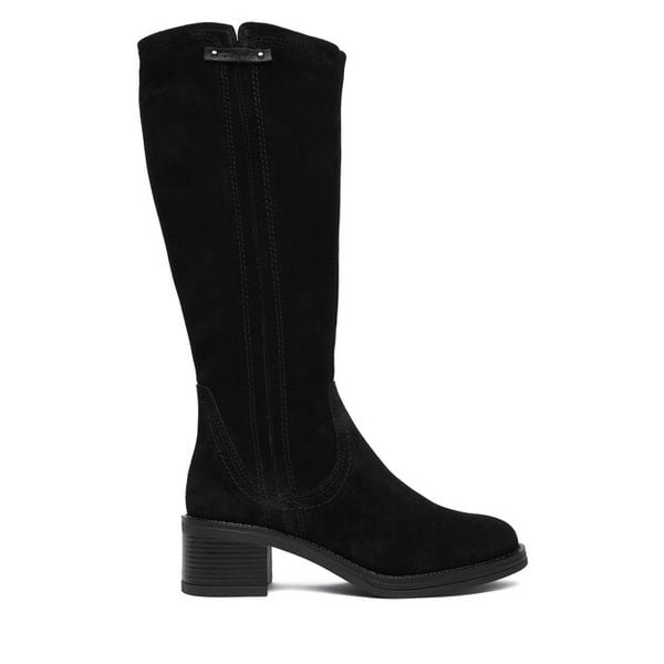 Kozaki Tamaris. Czarne kozaki Tamaris, bez wzorów, bez obcasa, na słupku, bez zapięcia. Za 619,99 zł.