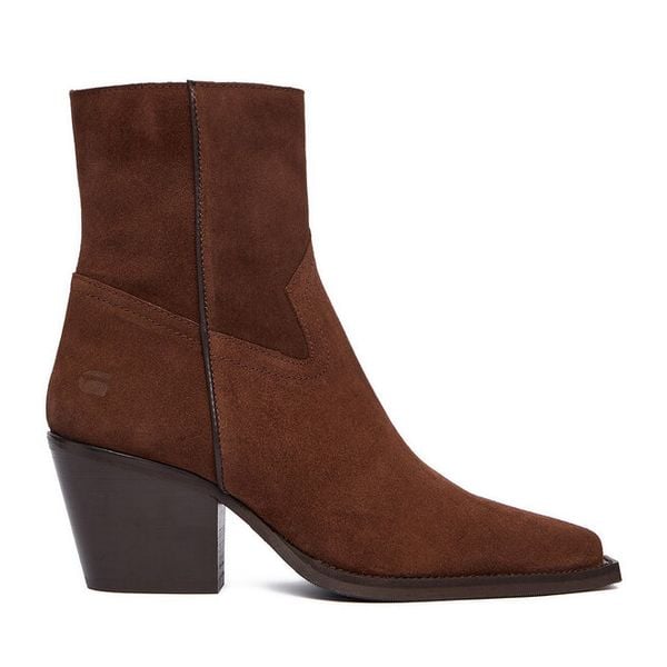 Botki G-Star Raw. Brązowe botki G-Star Raw, bez wzorów, bez obcasa, na słupku, bez zapięcia. Za 289,99 zł.