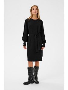 Kaffe Sukienka dzianinowa w kolorze czarnym rozmiar: XS. Czarne sukienki Kaffe, xs, bez wzorów, z dzianiny, bez kołnierzyka, bez ramiączek, midi. Za 161,73 zł.