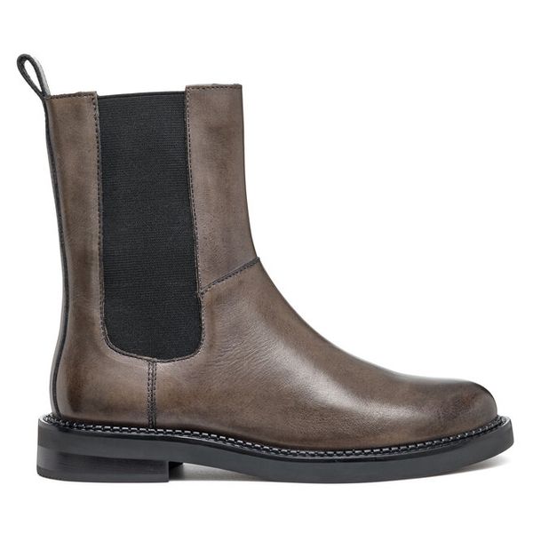 Sztyblety Geox. Brązowe botki Geox, bez wzorów, bez obcasa, na płaskiej podeszwie, bez zapięcia. Za 359,99 zł.