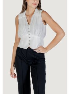 Morgan Top 242-OPLI Biały Slim Fit. Białe bluzki Morgan, bez wzorów, z syntetyku, bez kołnierzyka, bez ramiączek. Za 189,99 zł.