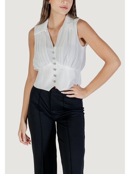 Morgan Top 242-OPLI Biały Slim Fit. Białe bluzki Morgan, bez wzorów, z syntetyku, bez kołnierzyka, bez ramiączek. Za 189,99 zł.