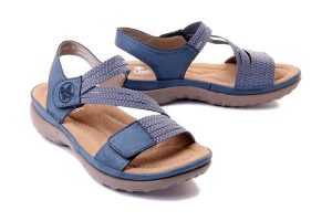 RIEKER 64870-14 blue, sandały damskie. Niebieskie sandały Rieker, bez wzorów, z gumy, bez obcasa, bez zapięcia. Za 223,93 zł.