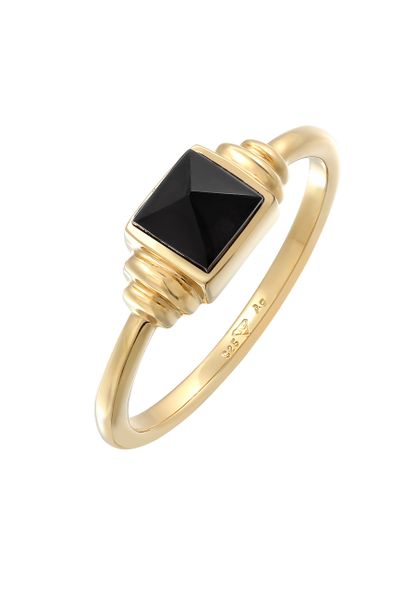 Elli PREMIUM Damski kwadratowy vintage z onyksem w pozłacanym srebrze próby 925 Sterling Silver Pierścionki 1 ct. Szare pierścionki Elli PREMIUM, z onyksem, pozłacane. Za 328,99 zł.