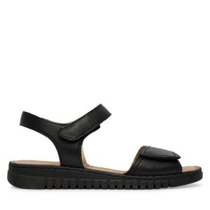 Sandały Caprice. Czarne sandały Caprice, bez wzorów, bez obcasa, na płaskiej podeszwie, bez zapięcia. Za 299,99 zł.