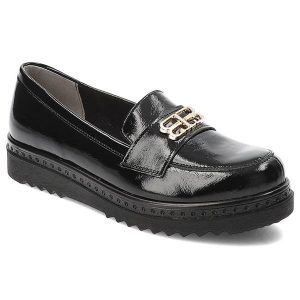 Czarne Półbuty Armodo Stylowe Wsuwane Obuwie Damskie. Czarne półbuty Armodo, z aplikacjami, ze skóry, bez obcasa, bez zapięcia. Za 389,00 zł.