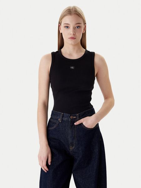 Calvin Klein Top LV047C201G Czarny Slim Fit. Czarne topy Calvin Klein, xxs, bez wzorów, bez kołnierzyka, bez ramiączek. Za 129,99 zł.