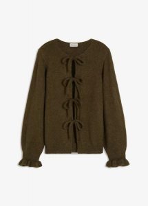 Kardigan oversize z miękkiej mieszanki wełny. Zielone kardigany bonprix, bez wzorów, z wełny, bez ramiączek. Za 149,99 zł.