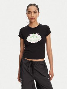 Juicy Couture T-Shirt Hibiscus JCGCT125041 Czarny Slim Fit. Czarne t-shirty Juicy Couture, xs, bez wzorów, z bawełny, bez kołnierzyka, bez ramiączek. Za 119,99 zł.