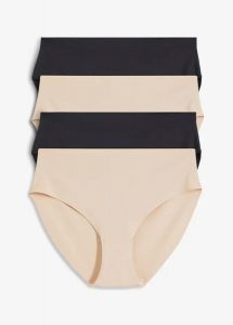 Figi maxi panty bez widocznych szwów, z mikrofazy (4 pary). Brązowe figi bonprix, bez wzorów. Za 64,99 zł.