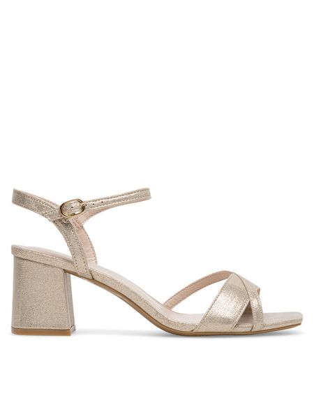 Clara Barson Sandały WYL3662-1 Złoty. Żółte sandały Clara Barson, bez wzorów, z materiału, bez obcasa, na słupku, bez zapięcia. Za 119,99 zł.